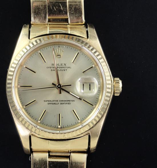 A gentlemans 1990s? 18ct gold Rolex Oyster Perpetual Datejust, with box,